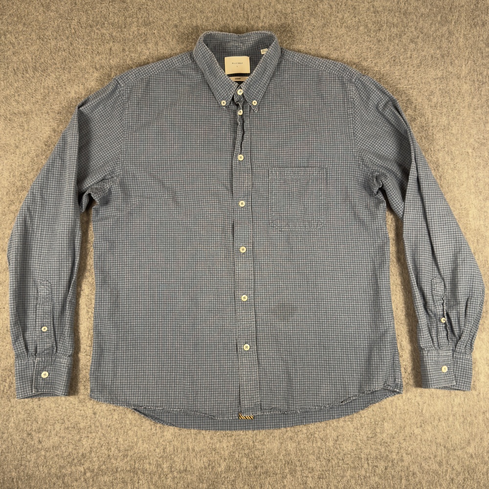 Billy Reid Shirt Mens Large Blue Check Long Sleeve Button Up Cotton Linen Casual